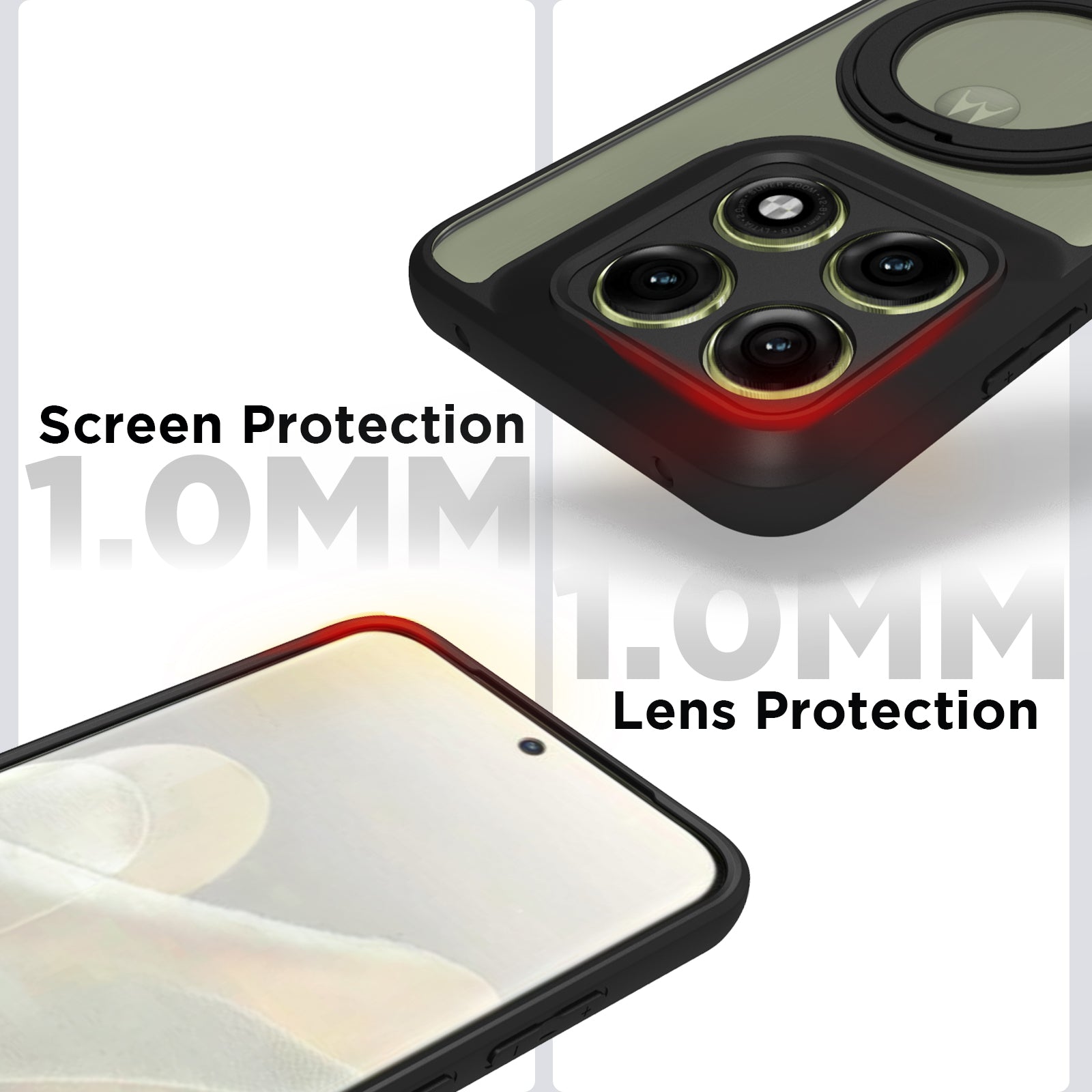 Motorola Edge 70 Pro Ring Stand Back Cover Case | Clear Hybrid - Clear Black Magnetic