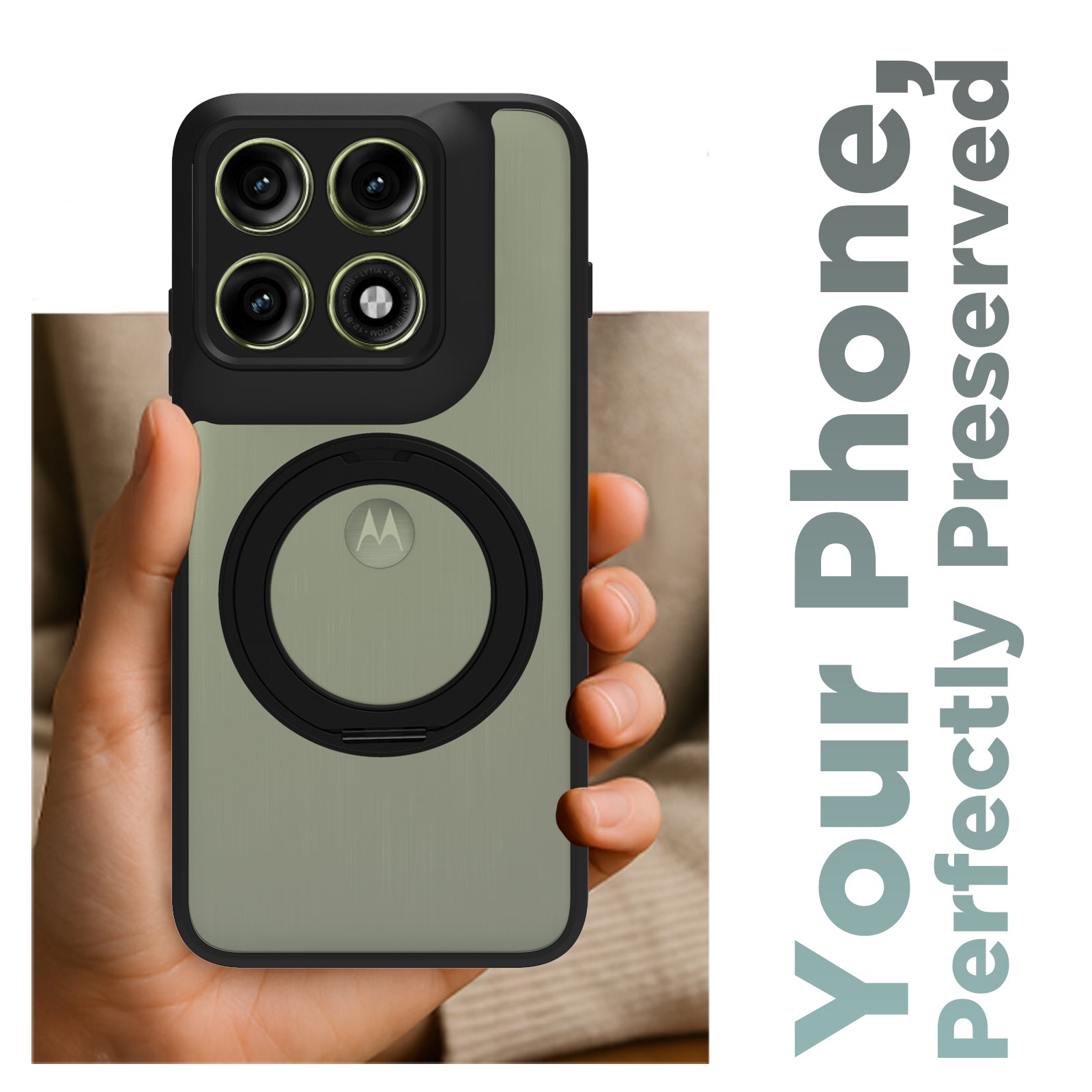 Motorola Edge 70 Pro Ring Stand Back Cover Case | Clear Hybrid - Clear Black Magnetic