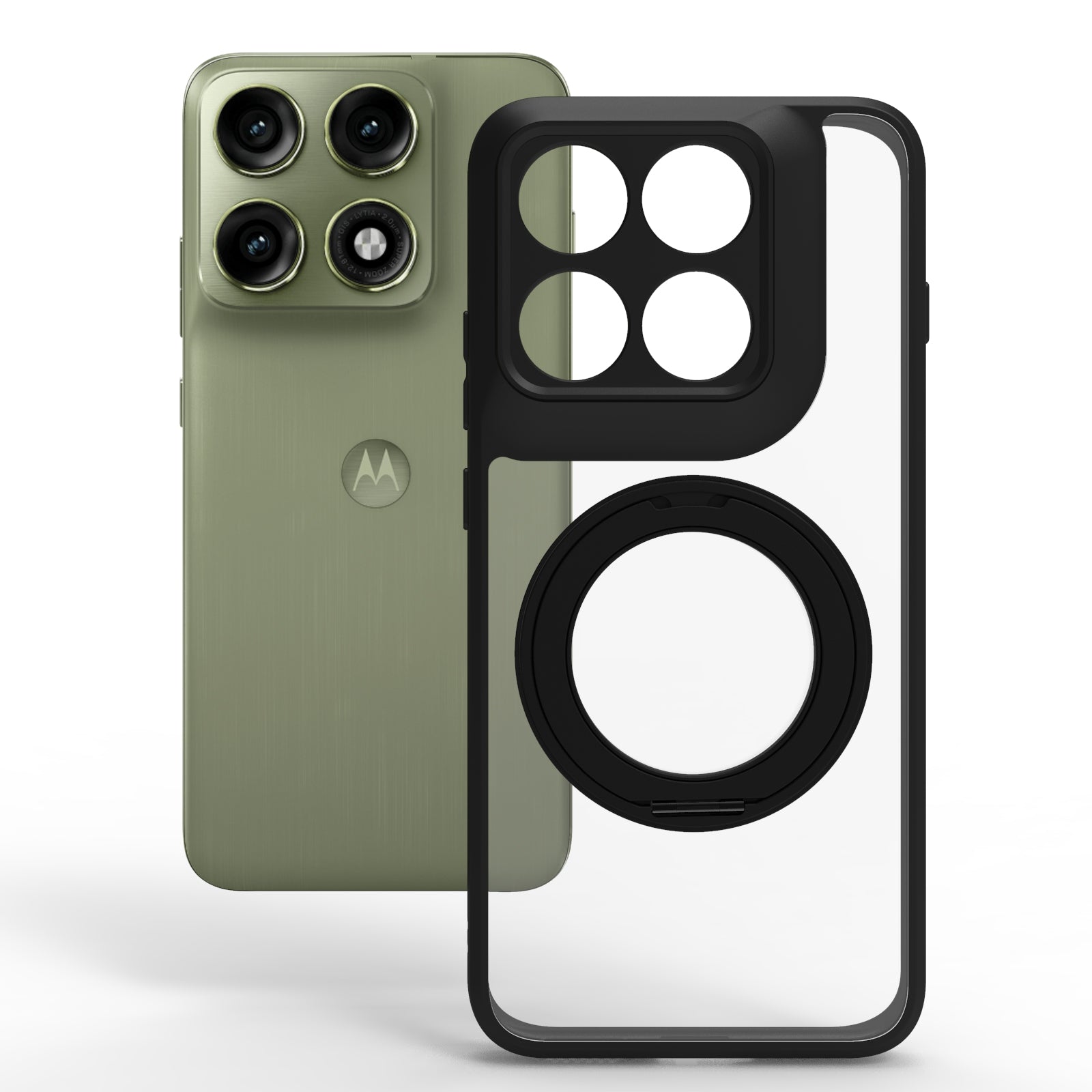 Motorola Edge 70 Pro Ring Stand Back Cover Case | Clear Hybrid - Clear Black Magnetic