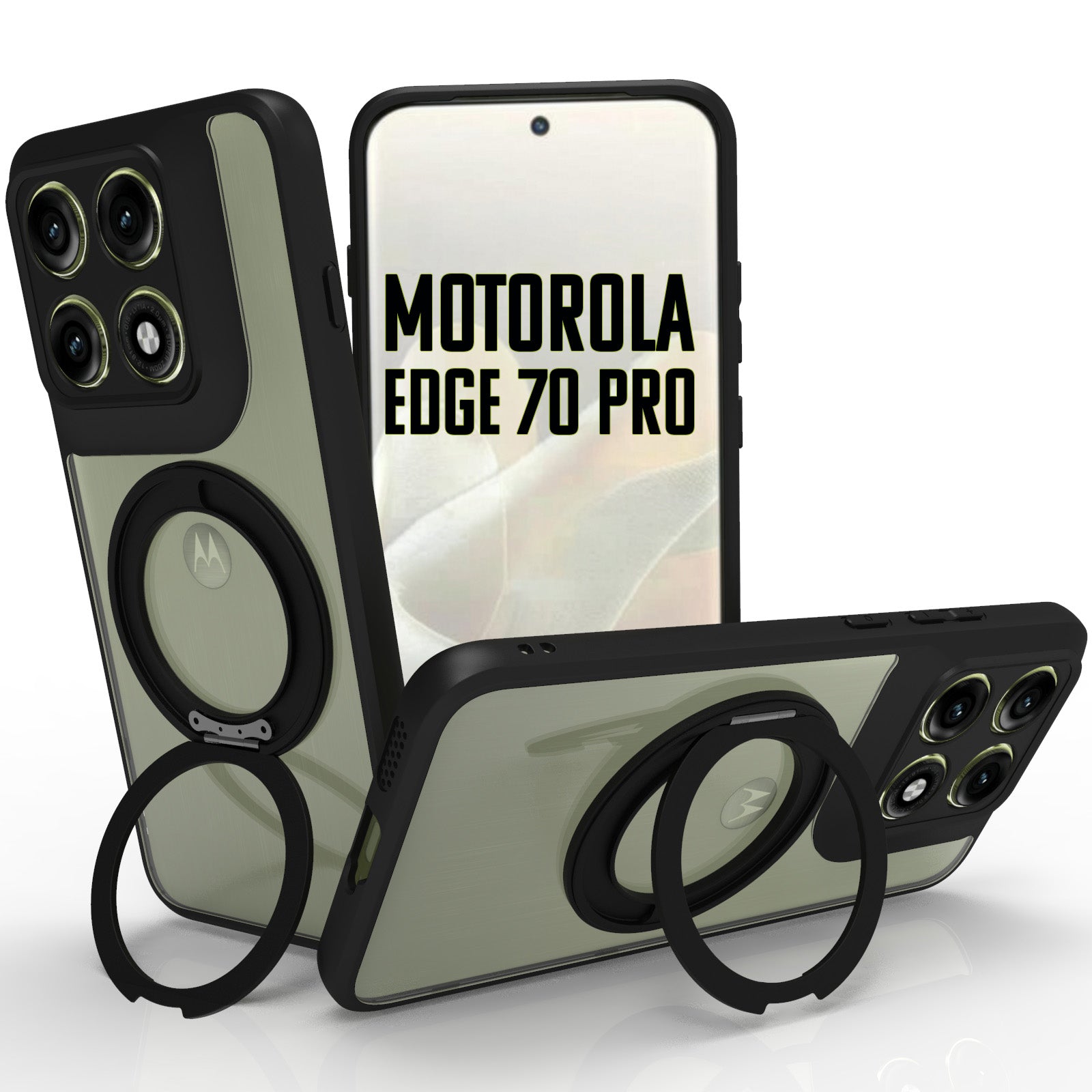 Motorola Edge 70 Pro Ring Stand Back Cover Case | Clear Hybrid - Clear Black Magnetic