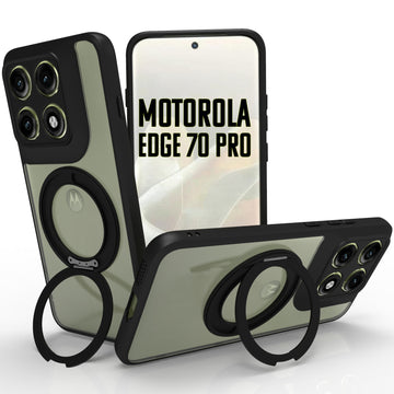 Motorola Edge 70 Pro Ring Stand Back Cover Case | Clear Hybrid - Clear Black Magnetic