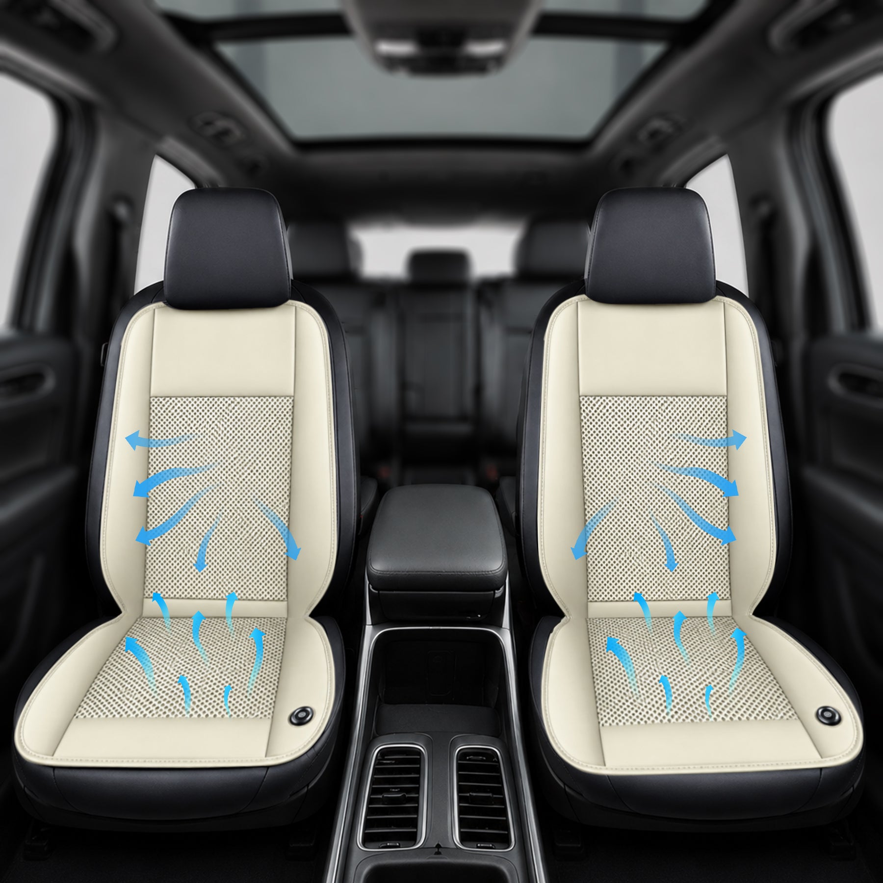 Ventilated Car Seat Cover | Beige - Driver and Passenger Side