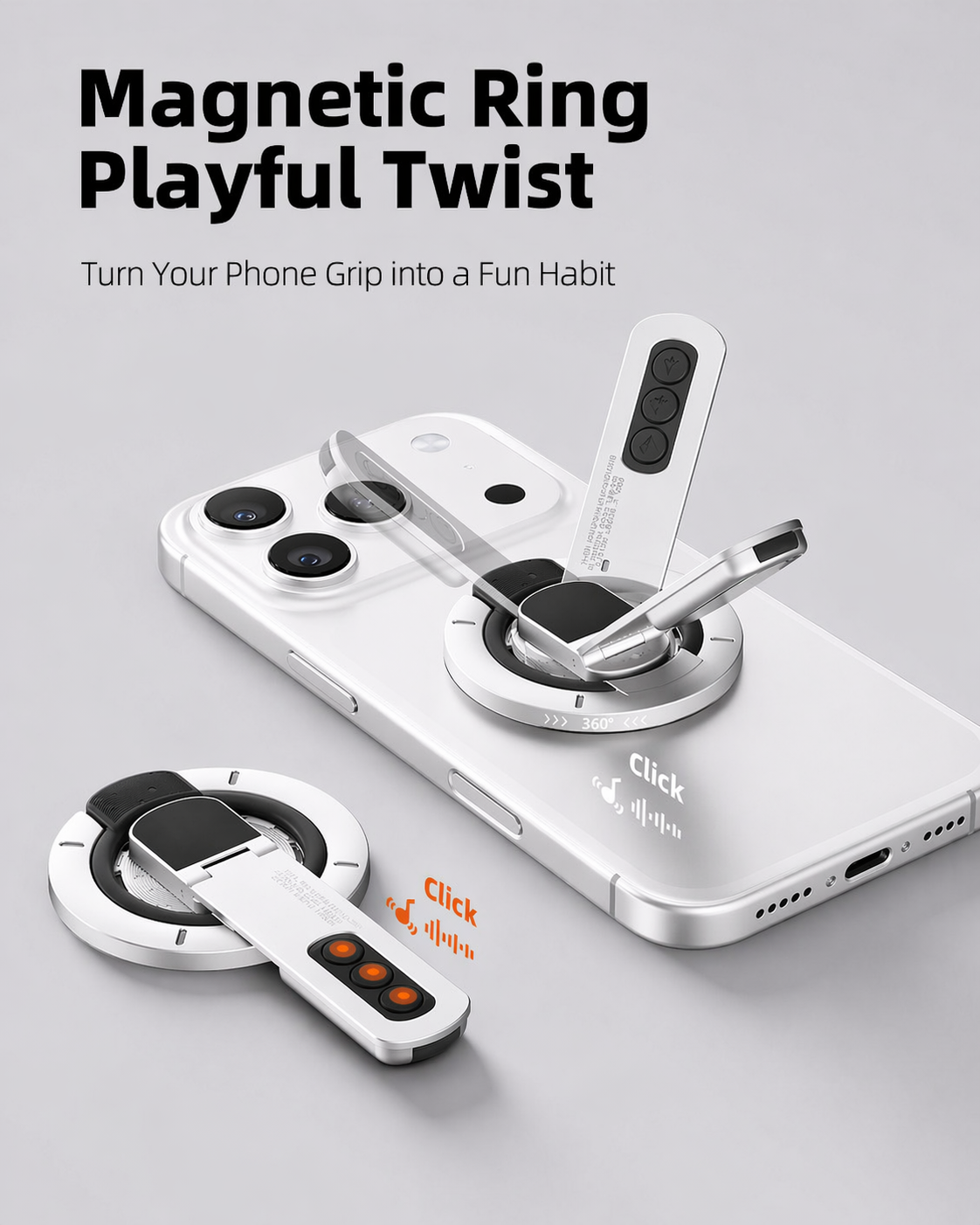 MagSafe Phone Grip & Stand | 3-in-1 Magnetic Ring Holder - Glacier White